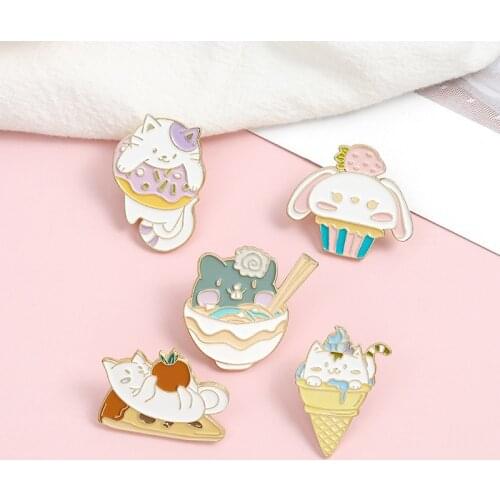 Cartoon Donuts Cat Enamel Pin Cute ice cream Cat Brooch Bag Clothes Lapel Pin Badge Cartoon Animal Brooches Jewelry Gift