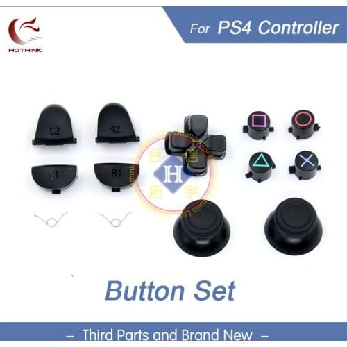HOTHINK Replacement Black 3D joystick analog cap L2 R2 L1 R1 with Spring D pad Buttons set for PS4 controller