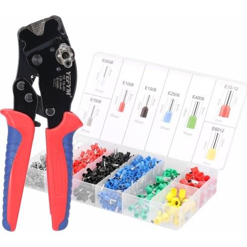 YE 16-4H 30-5AWG 0.08-16mm² Ferrule Crimping Tool Kit Insulation Terminals Crimper Plier with 1200pcs Plug Terminals