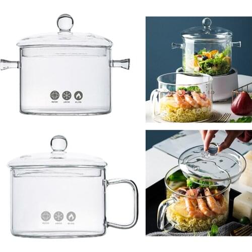 Clear Glass Bowl With Handle Instant Noodle Pot Microwavable Oven Heating Tableware Household Bowls