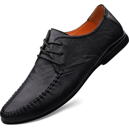 Classic Brown Mens Casual Leather Shoes Handmade Sewing Split Leather Mens Shoes Outdoor Sort Non-slip Driving Shoes For Men