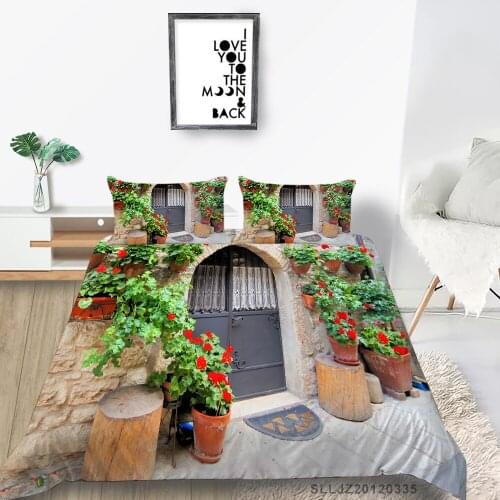 King Size Bedding Set Gate Full Of Flowers Country Style Duvet Cover Full Twin Queen Single Double Bed Set 3D Landscape