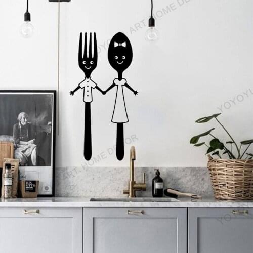 Kitchen supplies Wall Sticker Spoon and Fork Vinyl Wall Decal Funny Dining Room Restaurant Art Stickers Mural Removable rb330