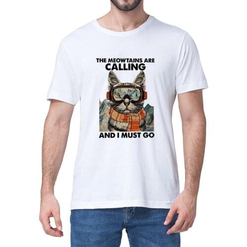 Ski Skier Skiing Cat Lovers The Meowtains Are Calling And I Must Go Funny Mens 100% Cotton Novelty T-Shirt Unisex Humor Women