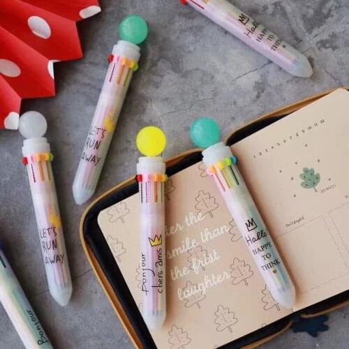 3 pcs Crystal Multi color marker highlighter 0.5mm ball point pen 10 colors in 1 Stationery Office school supplies EB976