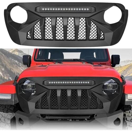 Front Racing Bumper Mask Grills Modified Bumper Grille Fit For Wrangler JL 2018 2019 2020 With LED Spotlight