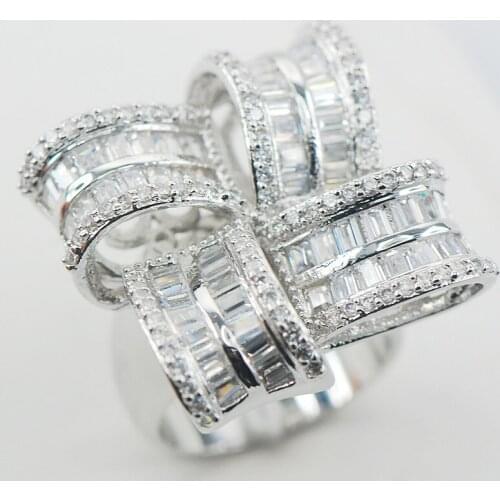 Micropave White Crystal Zircon 925 Sterling Silver Ring Size 7 8 9 A17