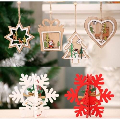 Cute Christmas Ornament Wooden Hanging Pendants Star Xmas Tree Bell 3D Christmas Decorations For Home Party New Year 2020