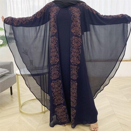 Muslim Women Kaftan Abaya Bangladesh Batwing Sleeve Rhinestone Luxury Chiffon Arab Jilbab Turkish Open Kimono Ramadan Islam Gown