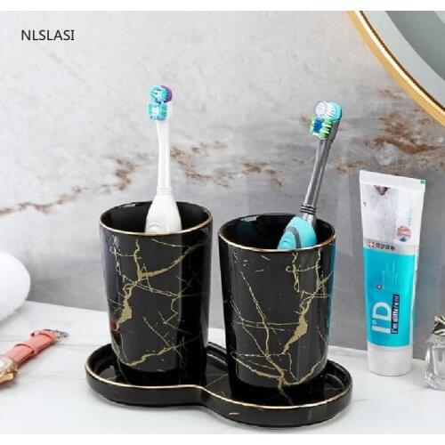 Nordic Ceramic Bathroom Hotel Utensils Accessory Set Marble Home Couple Mouthwash Cup with Tray Ornaments Decorations