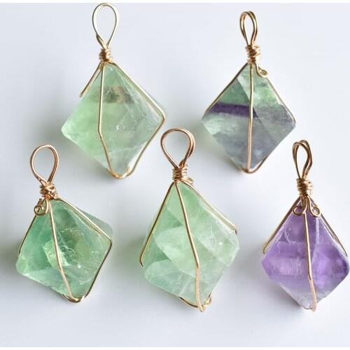 Wholesale 5pcs/lot 2020 New fashion good quality natural fluorite stone octahedron pendants for jewelry accessories making free