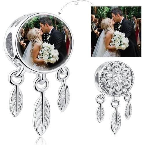 BELAWANG Wholesale Custom Photo Beads 925 Sterling Silver Dreamcatcher Holder Dangle Charm Fit Original Bracelet DIY Jewelry