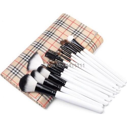 Wholesale DHL Free Shipping 20pcs Makeup Brushes SET KIT Eyeshadow Eyebrow LIP Foundation Powder Tool Brush + Grid PU Case MB37