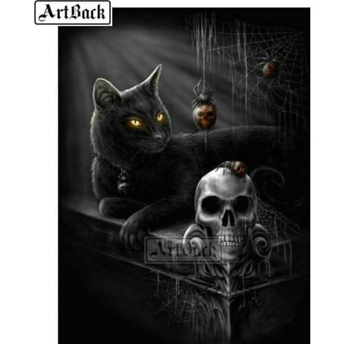 Full square / round 5D diamond painting skull black cat diamond embroidery 3d rhinestone mosaic home decoration cross stitch