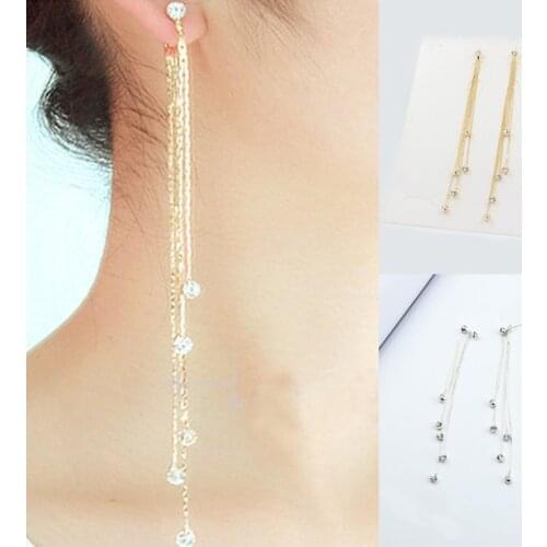 Korean Cute Tassel Crystal Earrings For Women Trendy Multilayer Metal Chain Long Drop Dangle Earrings Party Wedding Jewelry Gift