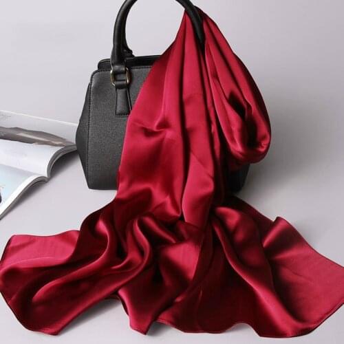 Natural Silk Scarf Women Large Shawls Wraps Winter Solid Color Satin Scarf White Pashmina Foulard Femme Ladies Fashion