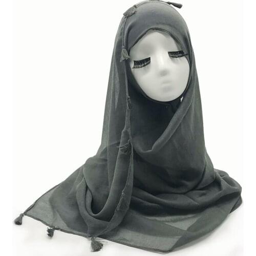 Women Muslim Hijab Tassel Viscose Scarf Femme Musulman Headscarf Islamic Shawls Arab Head Wraps 31 Colors 180*90Cm