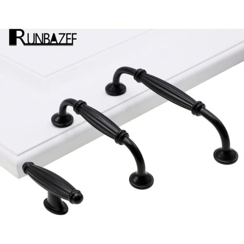 RUNBAZEF Zinc Alloy Black Cabinet American Style Kitchen Cupboard Door Pulls Drawer Knobs Fashion Furniture Handle Hardware