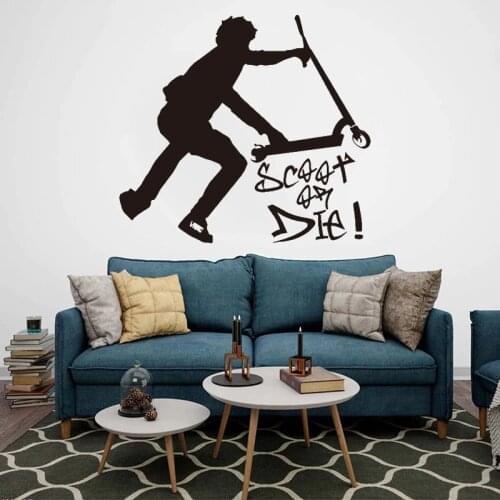 Stunt Scooter Trick Wall Sticker Kids Room Nursery Decoration Scoot Or Die Inspirational Quote Wall Decal Playroom Boy Room P370