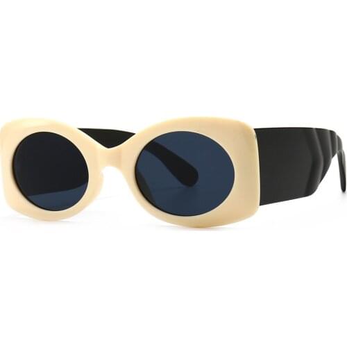 Veshion Retro Woman Sunglasses Oval Thick Frame Beige Green Big Sun Glasses Female 2021 Uv400 Ladies Accessories Hot Sale