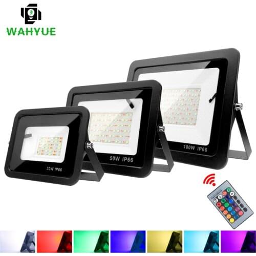30W 50W 100W RGB Flood Light Lamp Outdoor AC220V Garden Lighting Floodlight Waterproof Reflector Led Rgb Spotlight with Remote