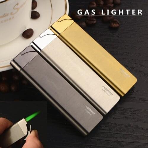 Ultra-Thin Mini Pocket Torch Lighter Windproof Jet Green Flame Cigarette Lighter Inflatable Butane Lighters Smoking Accessories
