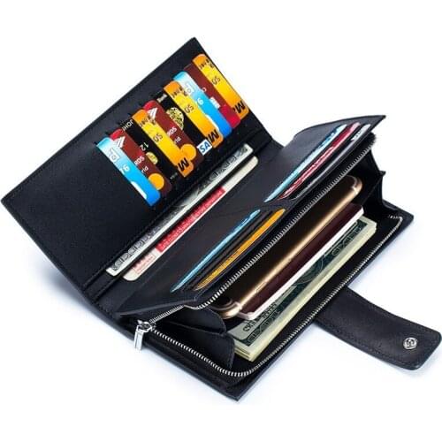 Men Wallet Large Capacity Long Genuine Leather Organizer Purse Business Men Bag Credit Card Holder Zipper Phone Clutch Purse