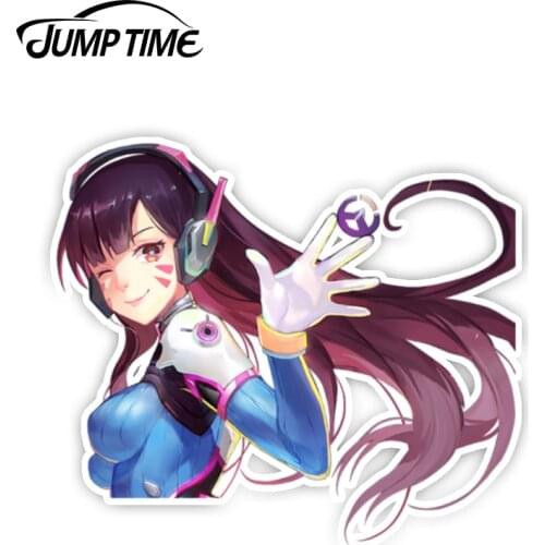 Jump Time 13cmx11.4cm Overwatch BIG HEAD Anime Decal Funny Cartoon Sexy Girl D.Va Car Stickers Vinyl Decor For Car Window Bumper
