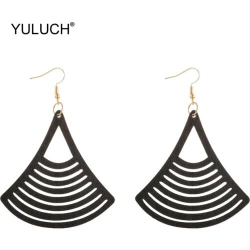 YULUCH 2019 Ethnic African Black Blue Red Hollow Wooden Statement Earrings For Women Wedding Party Gift Boho Jewelry Accessories