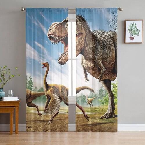 Jurassic Dinosaur Window Curtains Bedroom Modern Drape Sheer Tulle Valances Living Room Kitchen Voile Curtain