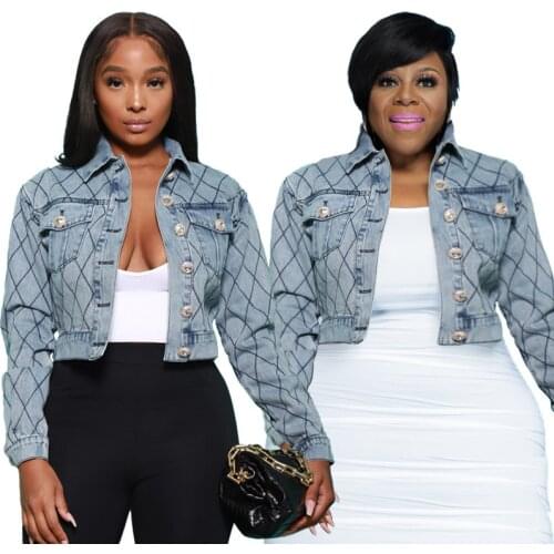 Nostalgic Long-sleeved Women Denim Jacket Plaid Single Breasted Short Coat Long Sleeve Autumn Clothes Woman Trendy Dropshipping