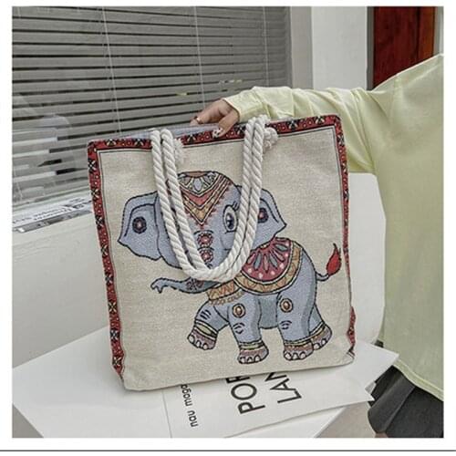 Southeast Asian Canvas Ethnic Style Thailand Cloth Bag Elephant Pattern Female Shoulder bag Shopping Bag