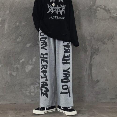 HOUZHOU Harajuku Hippie Wide Leg Pants Women Hip Hop Streetwear Graffiti Print Loose Pants Spring 2021 Oversize Casual Trousers