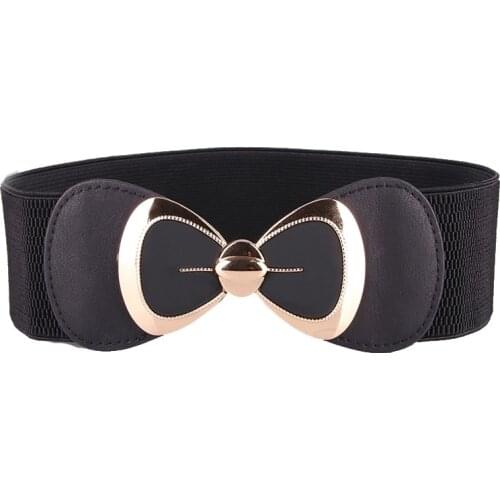 Korean Bowknot Cummerbunds Elastic Bow Wide Stretch Bukle Waistband Waist Belt Ceinture Femme Cinturones Mujer 4Colors