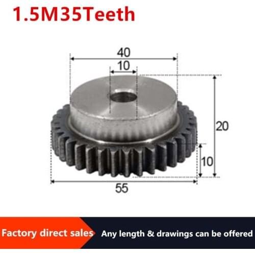 1pcs 1.5Modulus=1.5M 35Teeth Spur Gear with stage Metal Motor Boss/Convex Gear Inner Hole 10mm Gear Rack Transmission