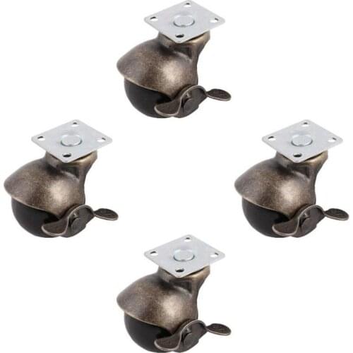 [4 Pack] Swivel Top Plate Hooded Ball Caster Wheels, Antique Bronze (1.5-inch with Brake) Promotion