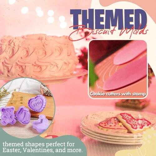 4PCS/set Cookie Stamp Cutters Biscuit Molds Form 3D Cookie Plunger Cutter DIY Baking Mould Tools Gingerbread Cookie Cutters