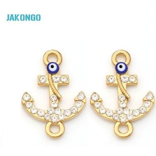 JAKONGO Crystal Evil Blue Eye Anchor Rudder Connectors fit Jewelry Making Handmade Findings Accessories Craft 20x14mm
