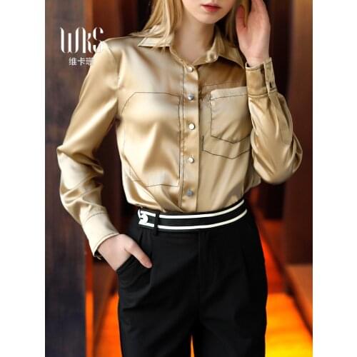 Satin silk high-quality blouse women' French niche bright line lightly western-style blouse high-end big-brand shirt Blouse