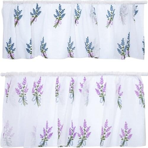 Household Lavender Embroidery Short Curtain Pastoral Shade Kitchen Curtains Half Curtain Short Panel Drapes Valance 50*100cm