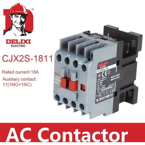 CJX2s-1811 AC Contactor DELIXI 18A 3 Poles NO NC Coil Voltage 24V 36V 110V 220V 380V 50/60Hz Din Rail Mounted