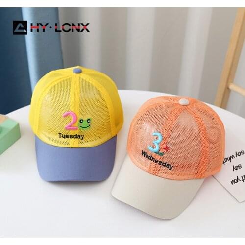New Summer Boys With Net Breathable Cap Girl Cartoon Embroidery Outdoor Sun Hats Childrens Cotton Color Matching Baseball Cap