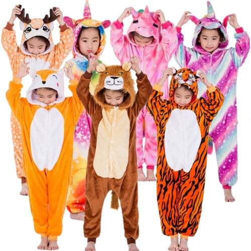Children Unicorn Tiger Lion Fox Sika Deer Kigurumi Kids Onesies Pajamas Cosplay Costume for Halloween Carnival Party