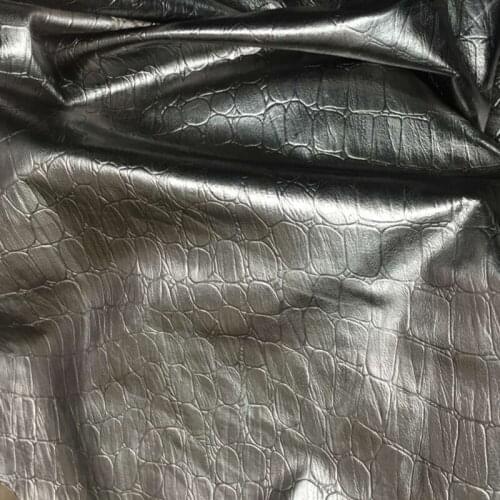 Exclusive Soft Black Oiled Crocodile Stone Embossed Genuine Cowhide Leather Fabric ,free shipping
