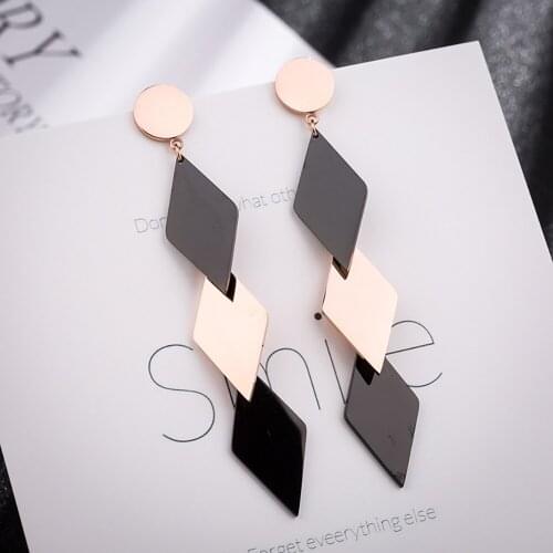 Stainless steel geometry rose gold black women minimalism drop earrings jewellery gift for ladies
