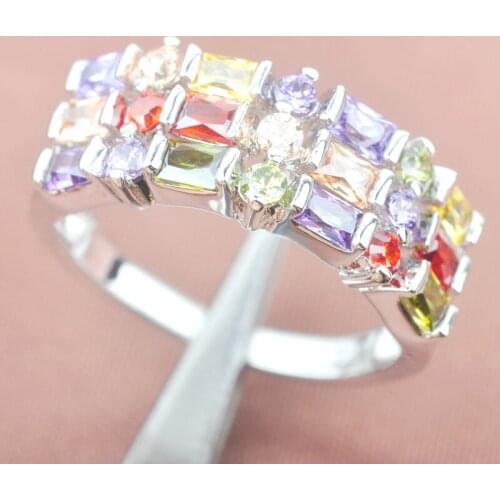 2021 New Multicolor Cubic Zirconia Stamped Silver Color For Women Jewelry Rings Size 6 7 8 9 SA031