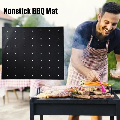 BBQ Grill Mat Nonstick Grilling Mat with Holes Fireproof Cleanable Reusable Barbecue Grill Pad Works on Charcoal Electric Gas