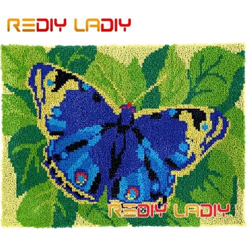 Latch Hook Rug Blue Butterfly Plush Wall Hangings DIY Carpet Rug Chunky Yarn Arts Cushion Crocheted Floor Mat Hobby & Crafts