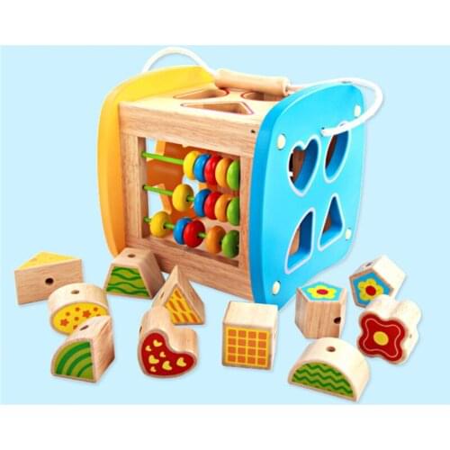 Colourful Educational Cube Bricks Geometric Shape Matching Sorting Box Building Blocks Wooden Baby Intelligence Toy