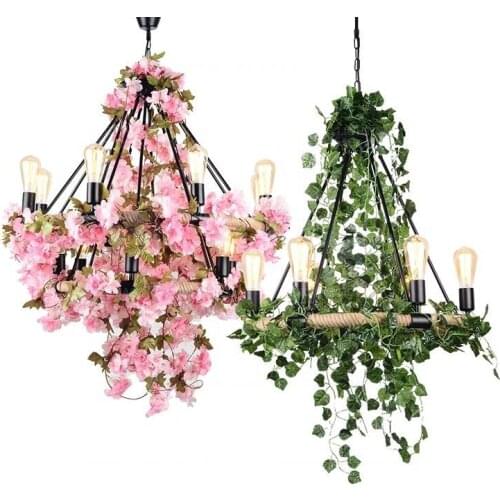 Large leaves chandelier green light fixture in foyer shopping mall bohemian modern loft chandelier nordic big suspension lamp